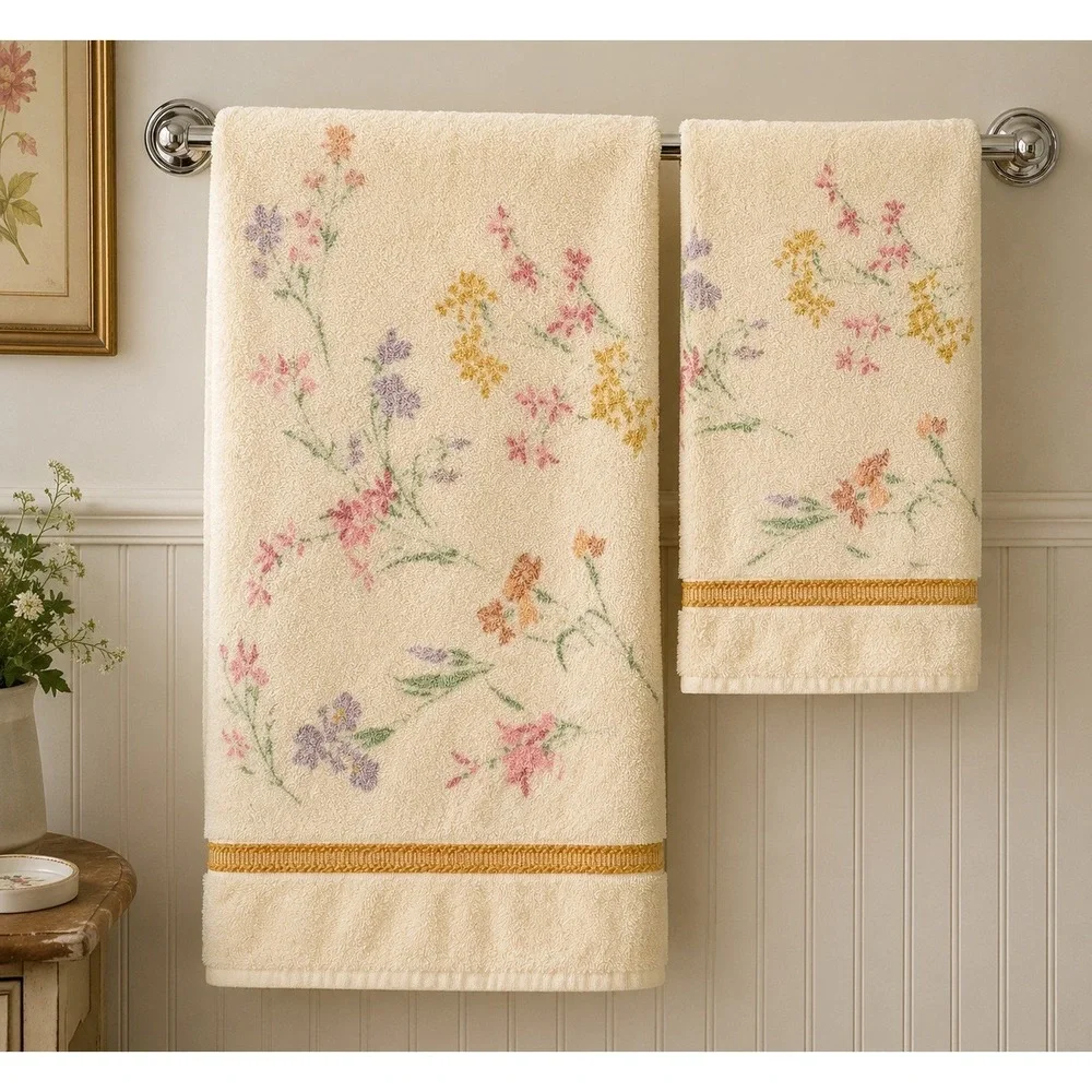 Vintage St Mary's By Fieldcrest Floral Bath & Hand Towel Set USA